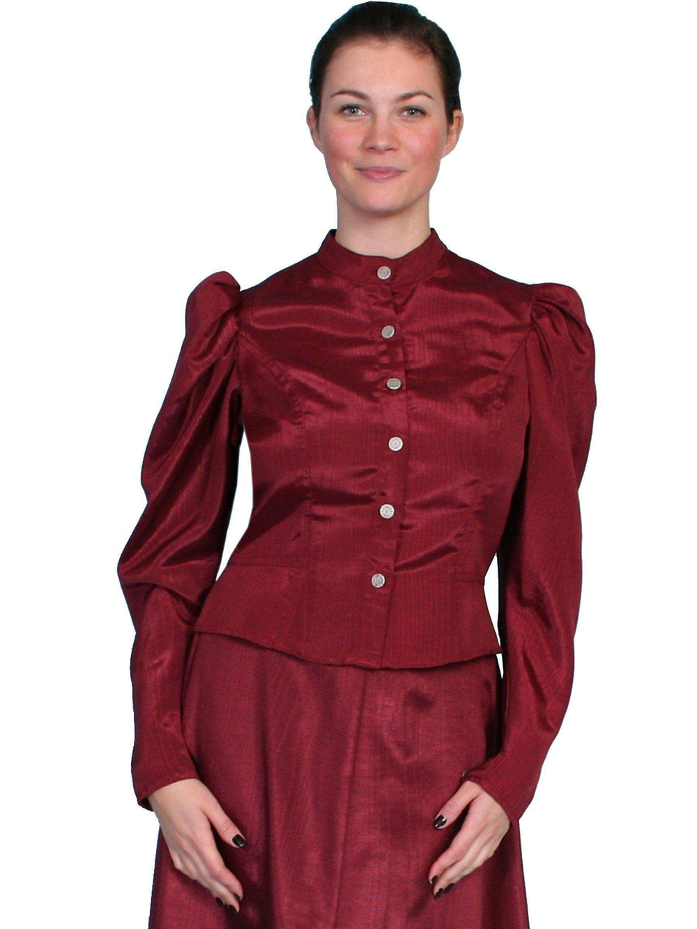 Scully BURGUNDY MOIRE TIE BACK BLOUSE - Scully Leather - Flyclothing LLC