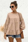 Round Neck Bubble Sleeve Tiered Blouse - Trendsi - Flyclothing LLC