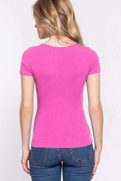 ACTIVE BASIC Lace Up Short Sleeve Rib Knit T-Shirt - Trendsi - Flyclothing LLC