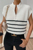 Striped Mock Neck Half Zip Sweater Vest - Trendsi - Flyclothing LLC