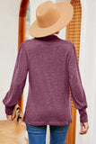 Decorative Button Johnny Collar Lantern Sleeve Blouse - Trendsi - Flyclothing LLC