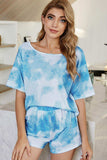 Tie-Dye Boat Neck Top and Shorts Lounge Set - Trendsi - Flyclothing LLC