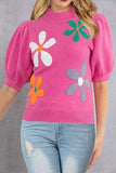 Flower Mock Neck Short Sleeve Sweater - Trendsi - Flyclothing LLC