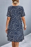 Ditsy Floral Empire Waist Plunge Short Sleeve Dress - Trendsi - Flyclothing LLC