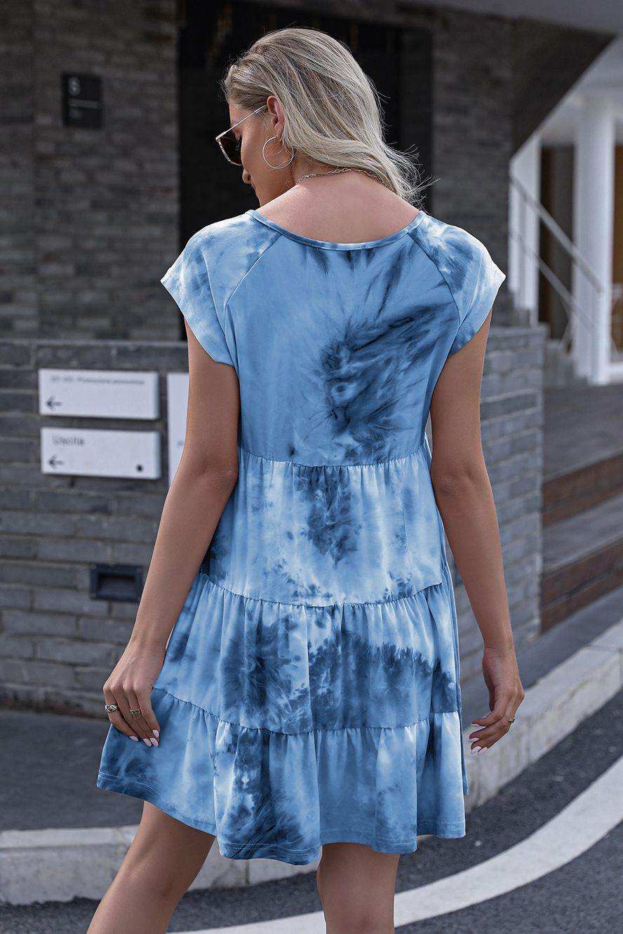 Tie-Dye Ruffle Hem Dress - Trendsi - Flyclothing LLC