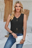 Eyelet Decorative Button V-Neck Tank - Trendsi - Flyclothing LLC