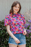 Floral Print Puff Sleeve Round Neck Blouse - Trendsi - Flyclothing LLC