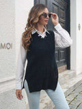 Frayed Hem Slit Sweater Vest - Trendsi - Flyclothing LLC