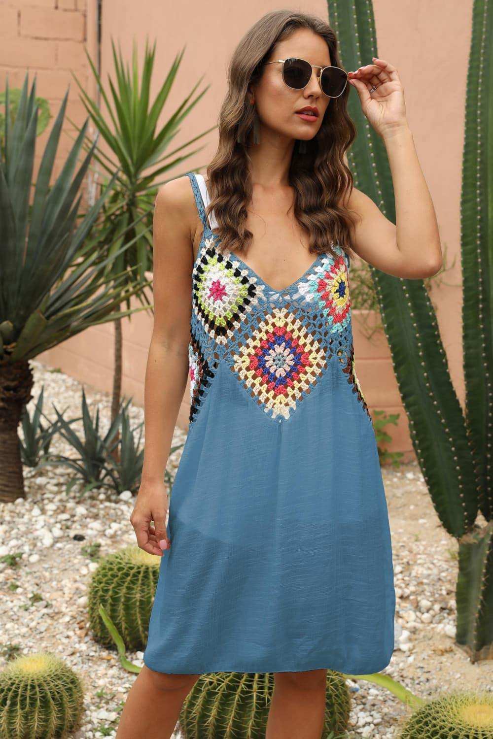 Openwork Sleeveless Embroidery Dress - Trendsi - Flyclothing LLC