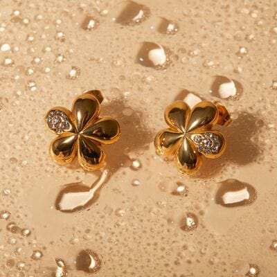 Inlaid Zircon Stainless Steel Flower Earrings - Trendsi - Flyclothing LLC