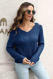 Cold Shoulder V-Neck Cable-Knit Pullover Sweater - Trendsi - Flyclothing LLC