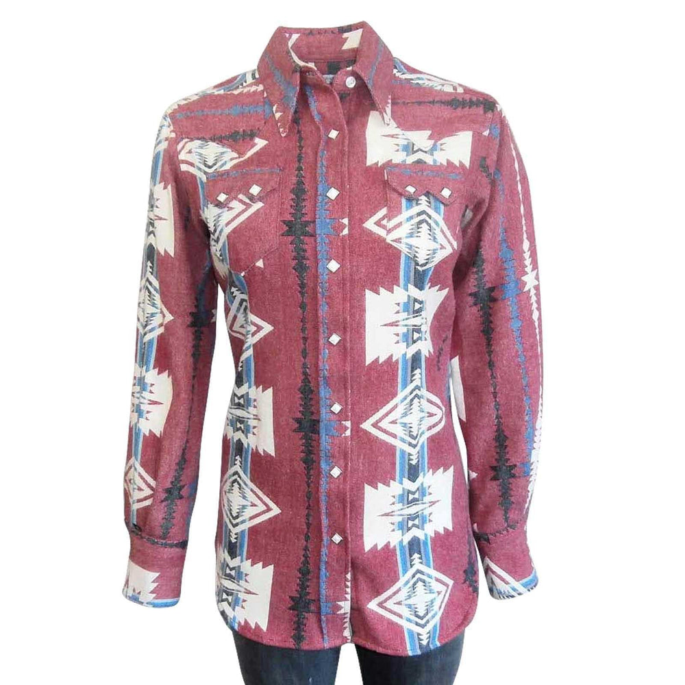 Women's Premium Flannel Jacquard Western Shirt in Red & White - Rockmount Clothing - Flyclothing LLC
