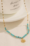 Turquoise Beaded 18K Gold-Plated Sun Shape Pendant Necklace - Trendsi - Flyclothing LLC