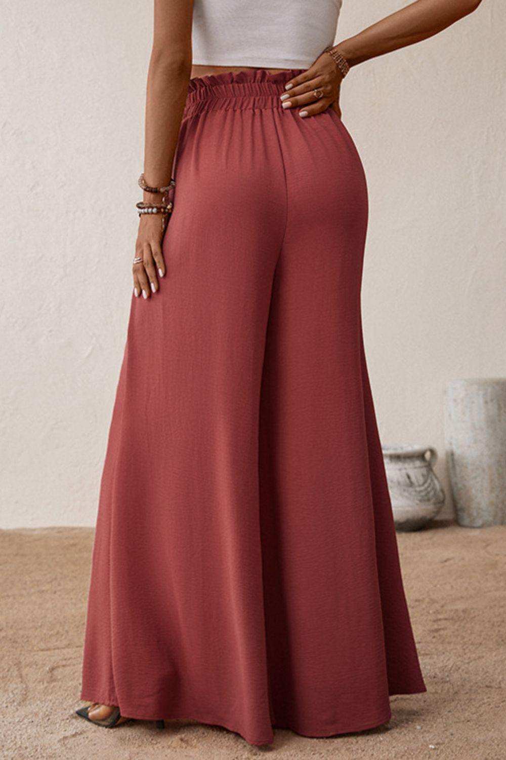 Smocked Paperbag Waist Wide Leg Pants - Trendsi - Flyclothing LLC