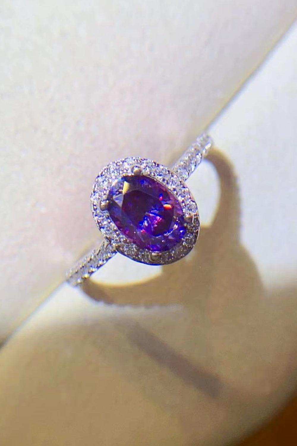 925 Sterling Silver 1 Carat Purple Moissanite Ring - Trendsi - Flyclothing LLC