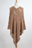 Fringe Openwork Surplice Cape Sleeve Poncho - Trendsi - Flyclothing LLC