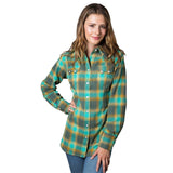 Women's Plush Green & Turquoise Plaid Flannel Western Shirt - Rockmount Clothing - Flyclothing LLC