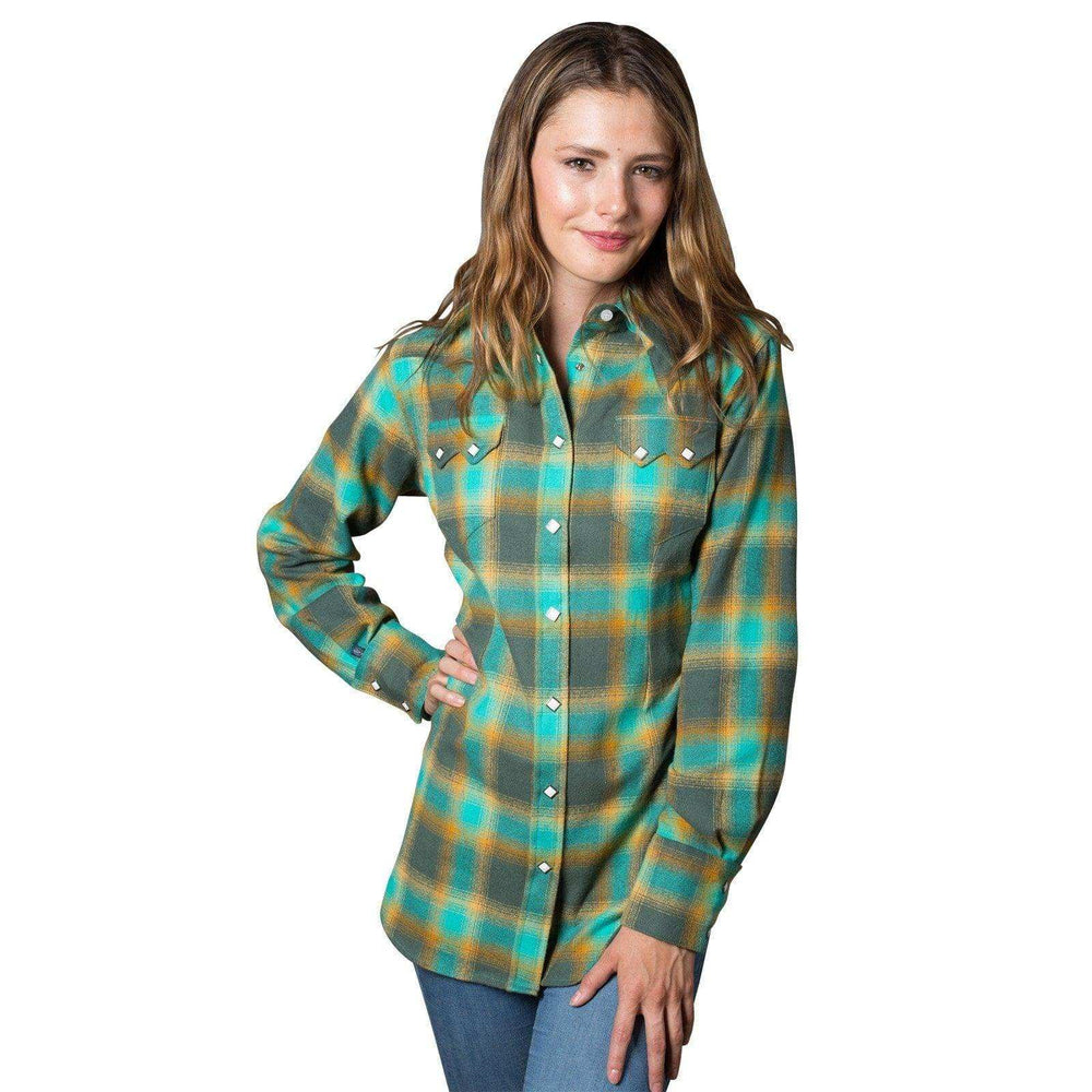 Rockmount Ranch Wear Womens Green & Turquoise Plaid Flannel Western Shirt - Rockmount Clothing - Flyclothing LLC