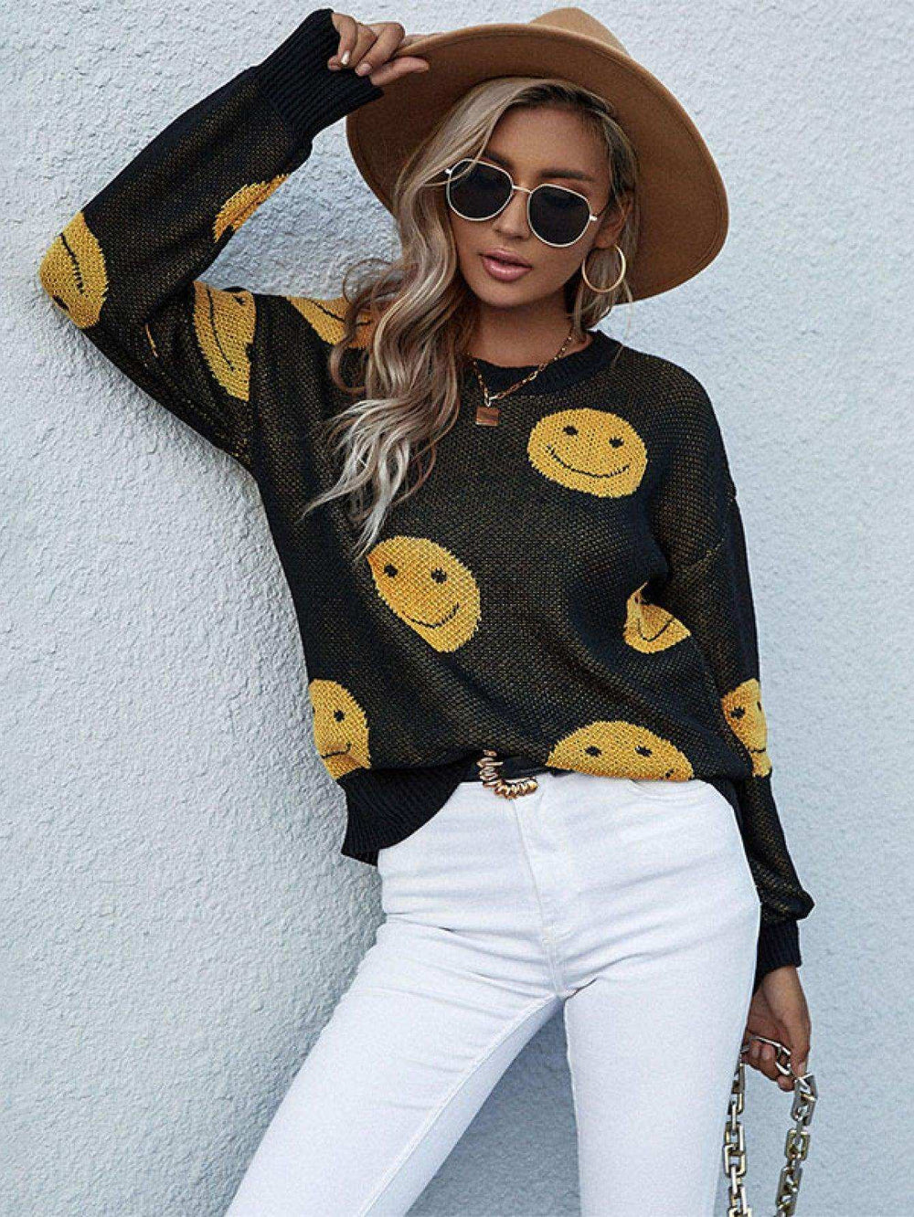 Smiley Face Sweater - Trendsi - Flyclothing LLC