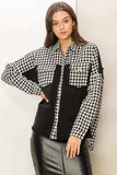 HYFVE Houndstooth Contrast Raw Hem Jacket - Trendsi - Flyclothing LLC