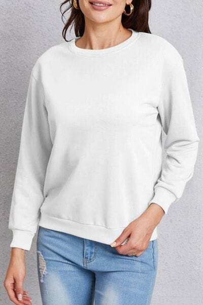 Round Neck Dropped Shoulder Sweatshirt - Trendsi - Flyclothing LLC
