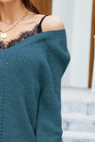 Openwork V-Neck Long Sleeve Sweater - Trendsi - Flyclothing LLC