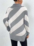 Striped Turtleneck Dropped Shoulder Sweater - Trendsi - Flyclothing LLC