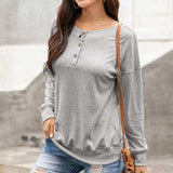 Quarter Button Dropped Shoulder Blouse - Trendsi - Flyclothing LLC