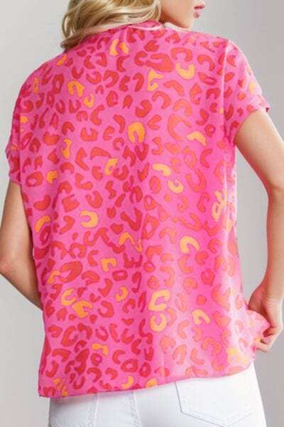 Printed V-Neck Cap Sleeve Blouse - Trendsi - Flyclothing LLC