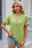 Eyelet Notched Short Sleeve T-Shirt - Trendsi - Flyclothing LLC