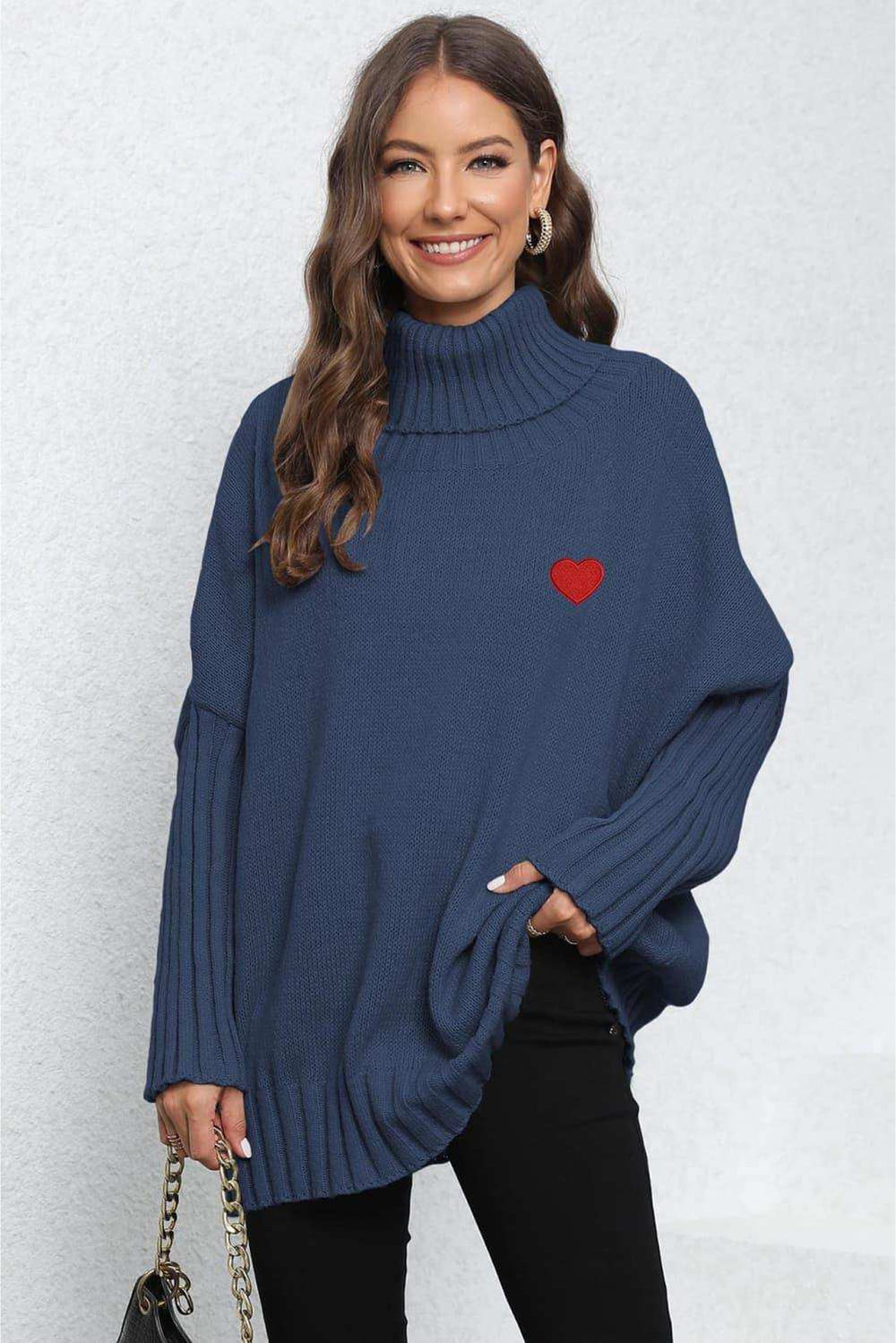 Turtle Neck Long Sleeve Ribbed Sweater - Trendsi - Flyclothing LLC