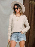 Openwork Round Neck Raglan Sleeve Sweater - Trendsi - Flyclothing LLC
