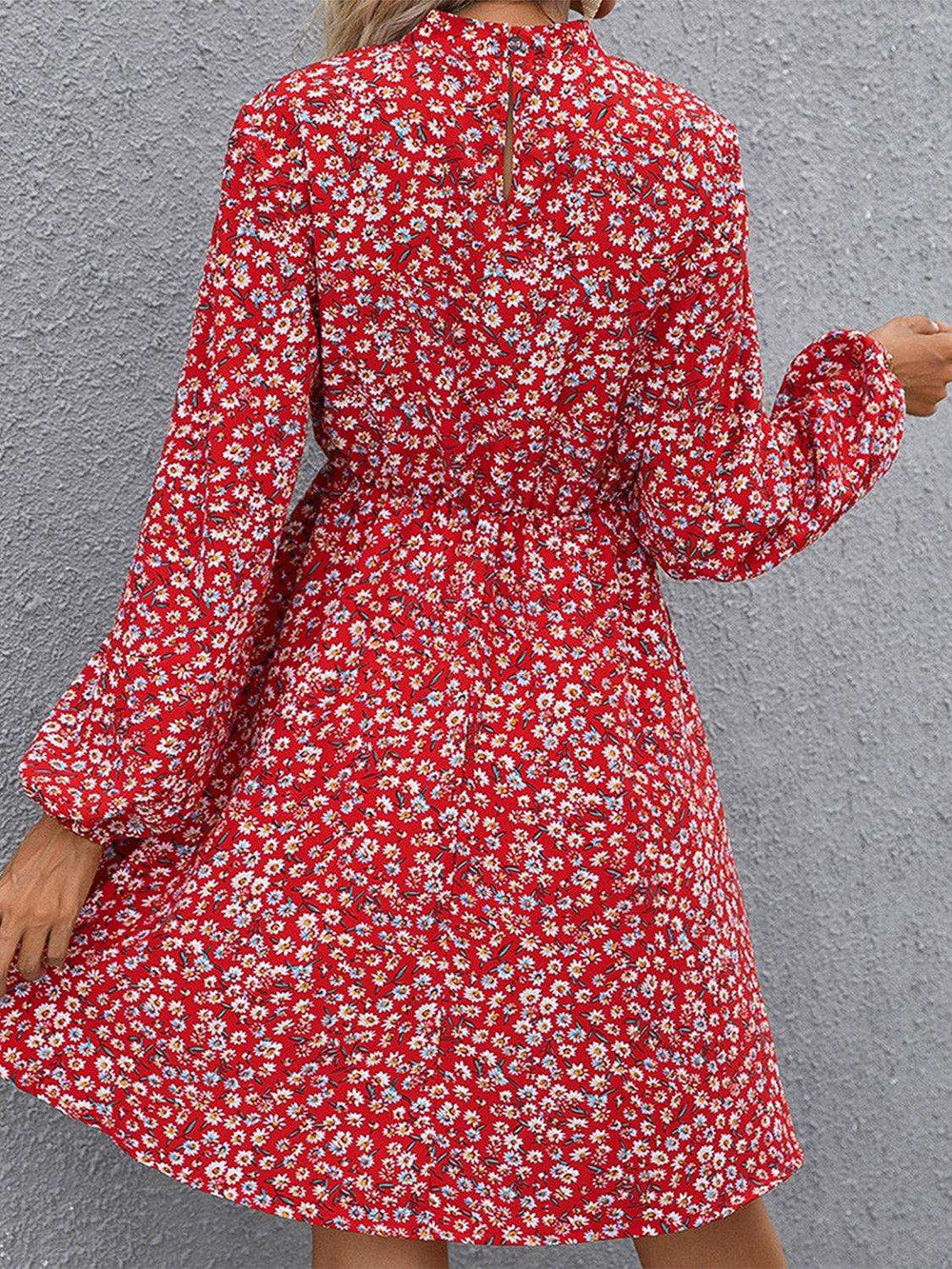 Floral Mock Neck Long Sleeve Dress - Trendsi - Flyclothing LLC