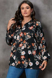 Plus Size Printed Johnny Collar Long Sleeve Blouse - Trendsi - Flyclothing LLC