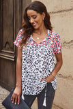 Leopard Tassel Tie Short Sleeve Top - Trendsi - Flyclothing LLC
