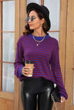 Striped Round Neck Dropped Shoulder Sweater - Trendsi - Flyclothing LLC