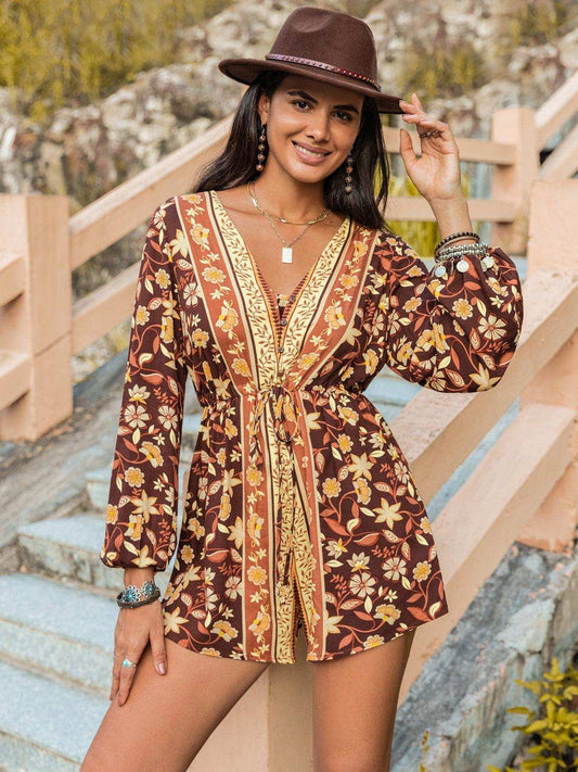 V-Neck Long Sleeve Romper - Trendsi - Flyclothing LLC