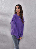 Ruffled Round Neck Dropped Shoulder Sweater - Trendsi - Flyclothing LLC
