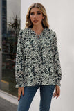 Printed Tie Neck Frill Trim Flounce Sleeve Blouse - Trendsi - Flyclothing LLC