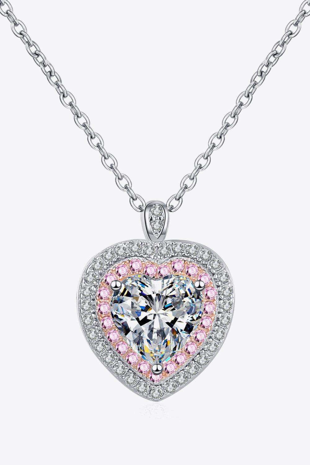 925 Sterling Silver 1 Carat Moissanite Heart Pendant Necklace - Trendsi - Flyclothing LLC
