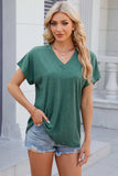 V-Neck Short Sleeve T-Shirt - Trendsi - Flyclothing LLC