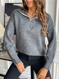 Half Zip Dropped Shoulder Sweater - Trendsi - Flyclothing LLC