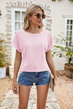 Full Size Round Neck Eyelet Short Sleeve Top - Trendsi - Flyclothing LLC