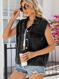 Pocketed Button Up Sleeveless Denim Jacket - Trendsi - Flyclothing LLC