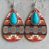 Turquoise Teardrop Shape Wooden Dangle Earrings - Trendsi - Flyclothing LLC