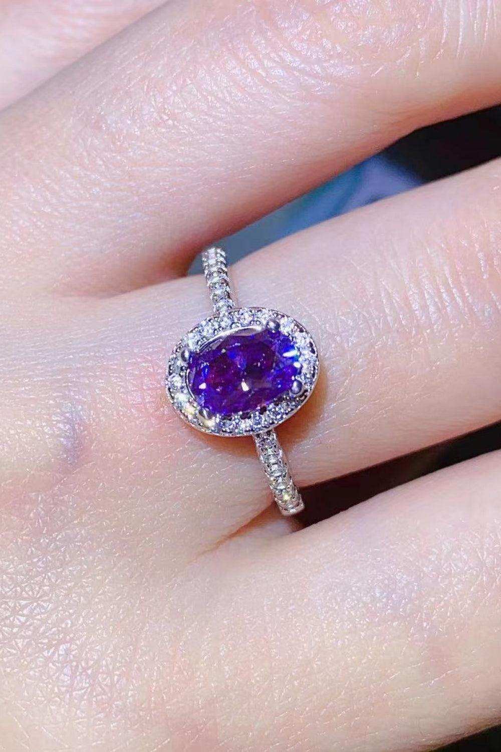 925 Sterling Silver 1 Carat Purple Moissanite Ring - Trendsi - Flyclothing LLC