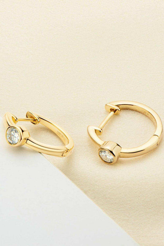 18k Gold-Plated Inlaid Moissanite Huggie Earrings - Trendsi - Flyclothing LLC