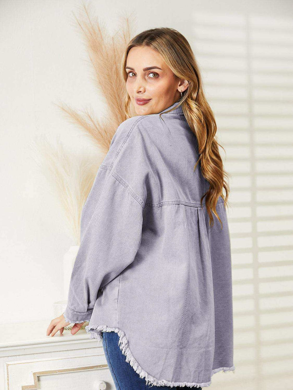 Distressed Raw Hem Denim Jacket - Trendsi - Flyclothing LLC