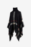 Plaid Turtleneck Raw Hem Poncho - Trendsi - Flyclothing LLC
