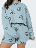 Floral Dropped Shoulder Sweatshirt and Shorts Set - Trendsi - Flyclothing LLC